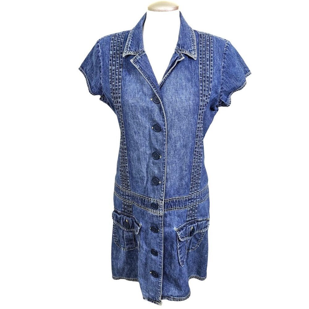 Old Navy Blue Denim Mini Dress with Front Buttons - Picture 2 of 9